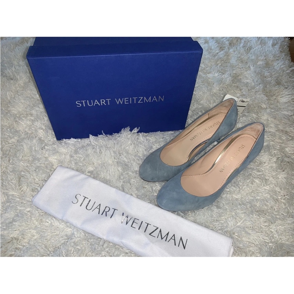 Stuart Weitzman Women’s Light Blue Suede Round-Toe Flats